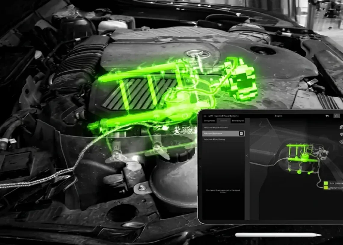 Vehicle engine with augmented training overlays and laptop