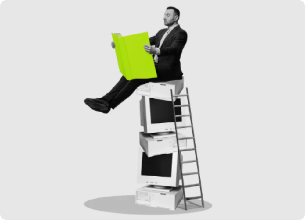 Eine Person, die Dokumente liest, symbolisiert Wissen und Erfahrung