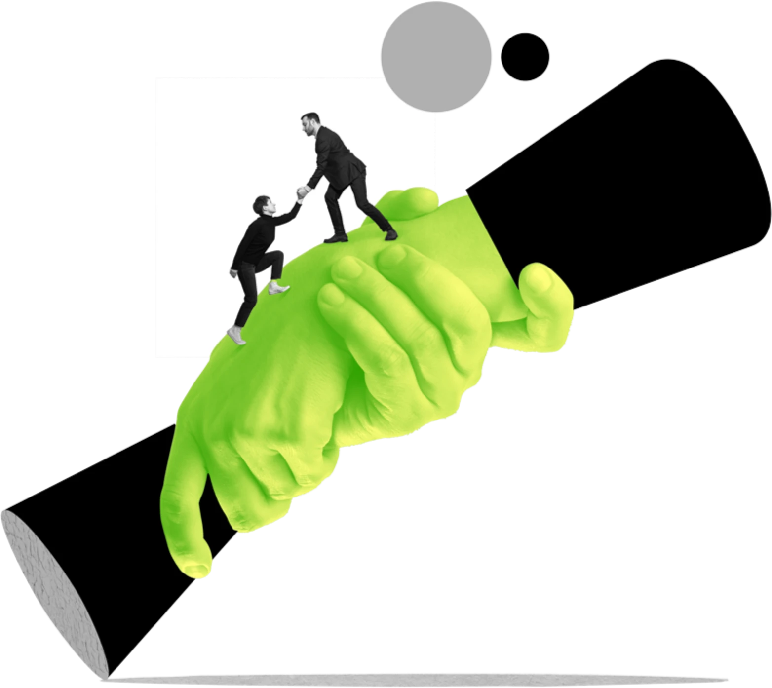 Eine Person hilft der anderen beim Klettern, was Unterstützung und gemeinsames Wachstum symbolisiert