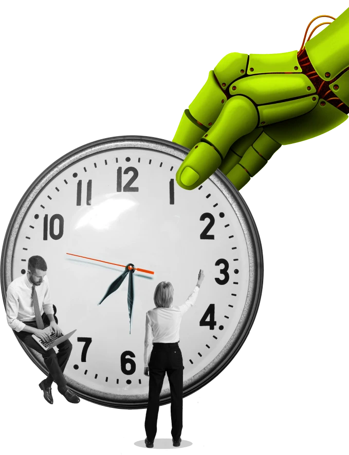 Hand hält eine Uhr, während ein Hammer darauf schlägt, Symbol für Zeitdruck oder Fristen
